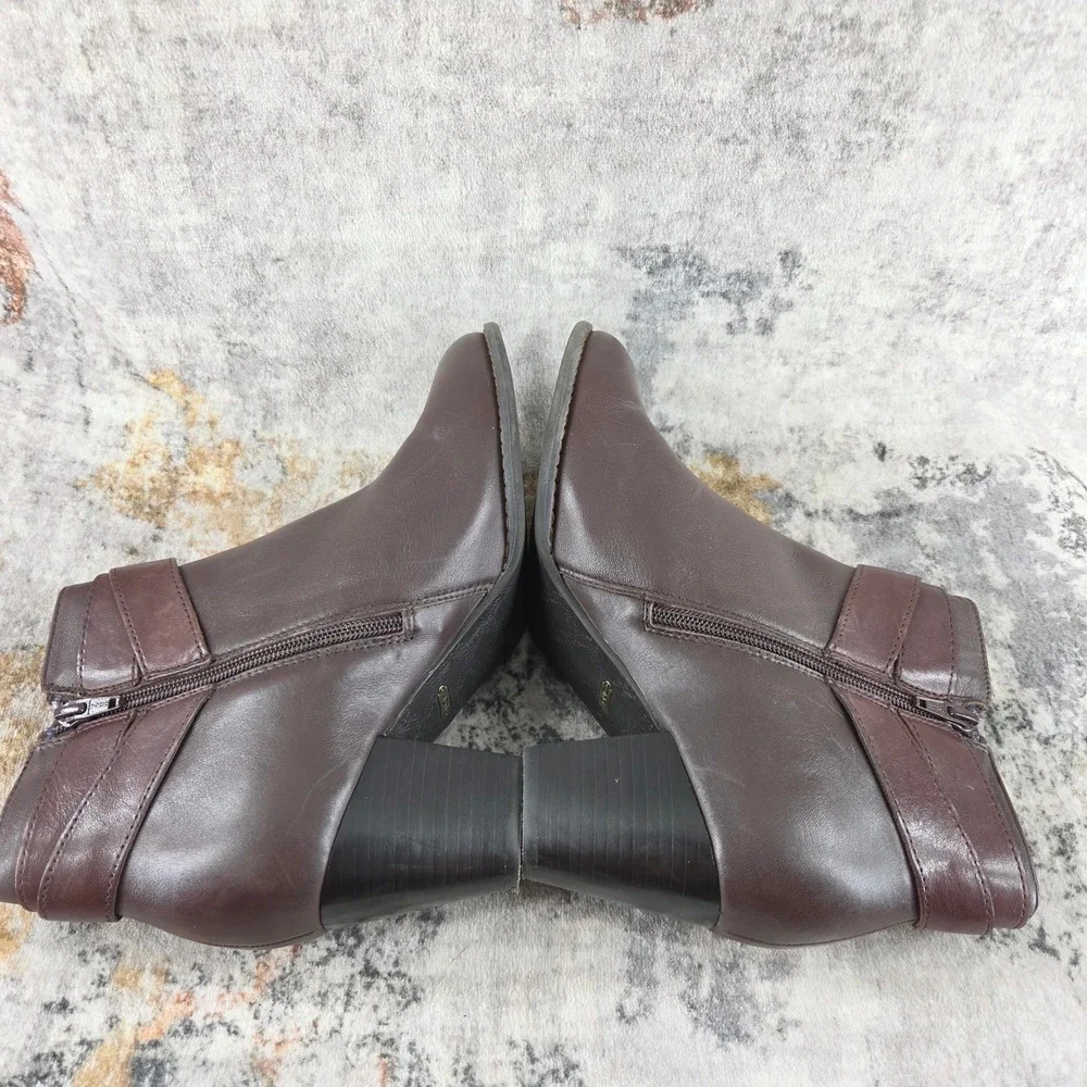 Vionic Upright Trinity Ankle Boots Womens 10 Dark Brown Leather Buckle Strap